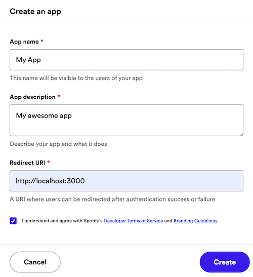 Create App Dialog