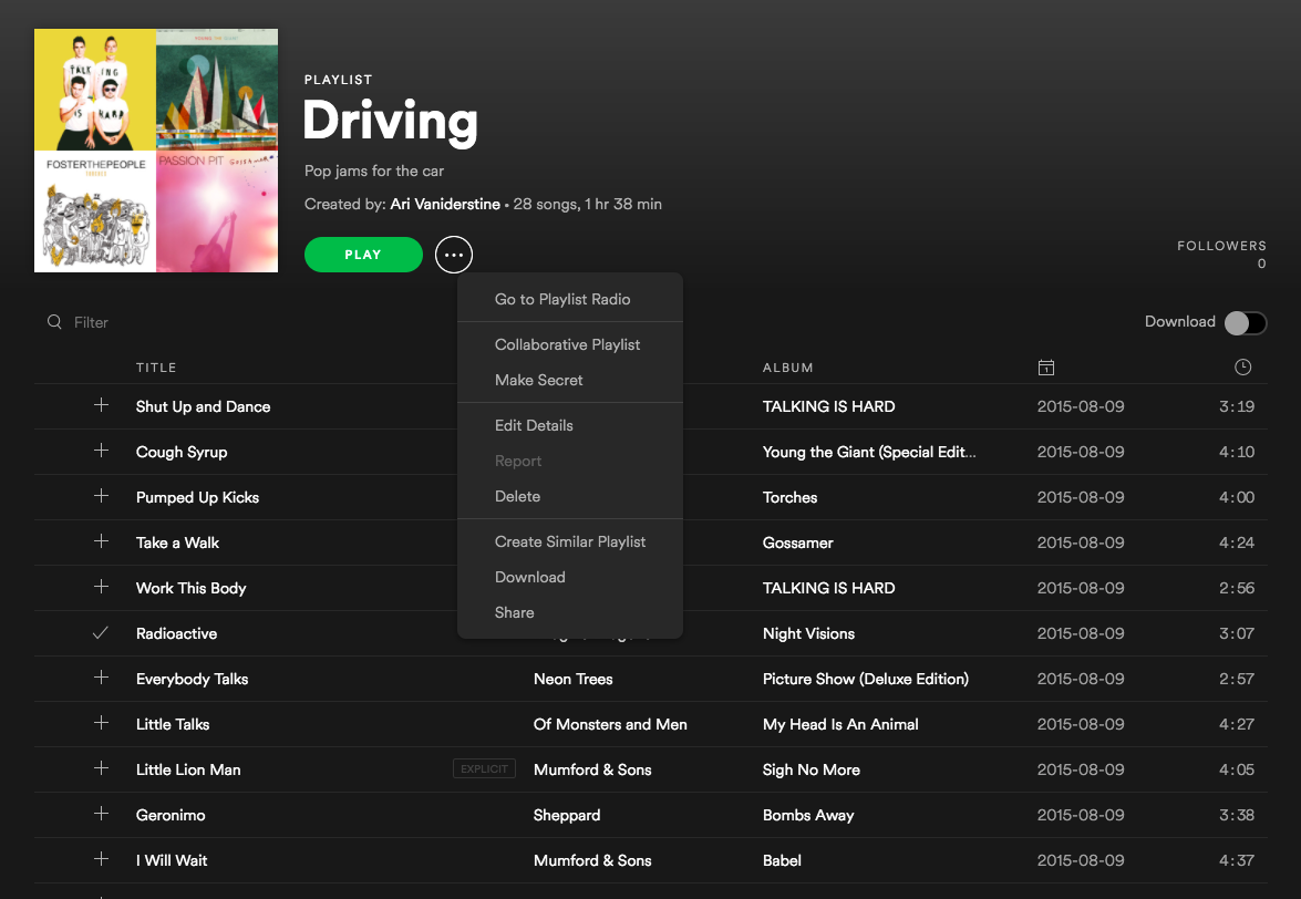 Playlist view example